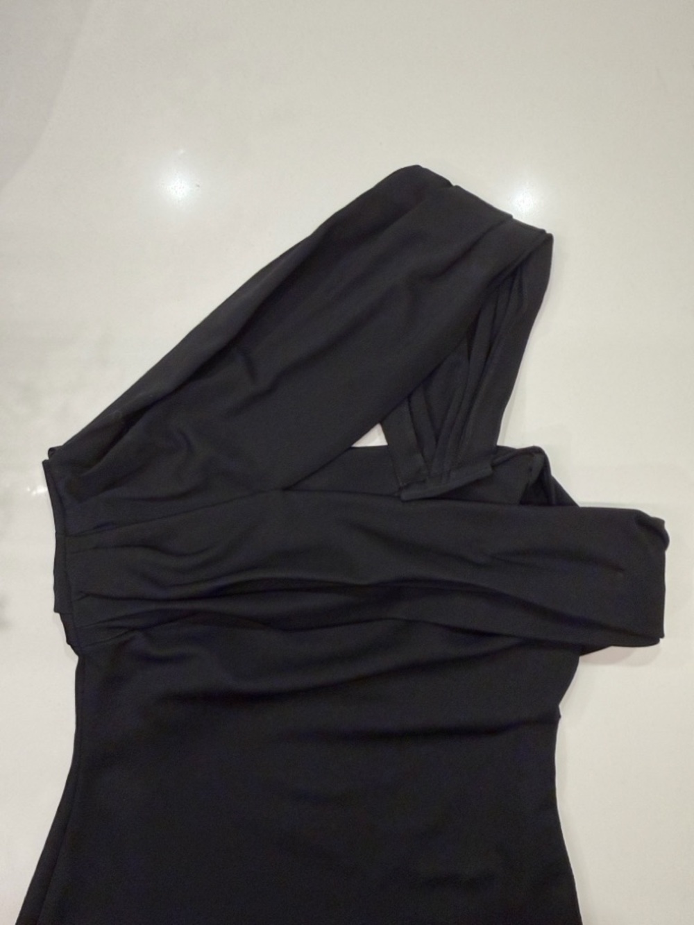 Versace NWT One Shoulder Gathered Top Black Techno Pique Stretch Size IT 36/XS - Picture 9 of 11